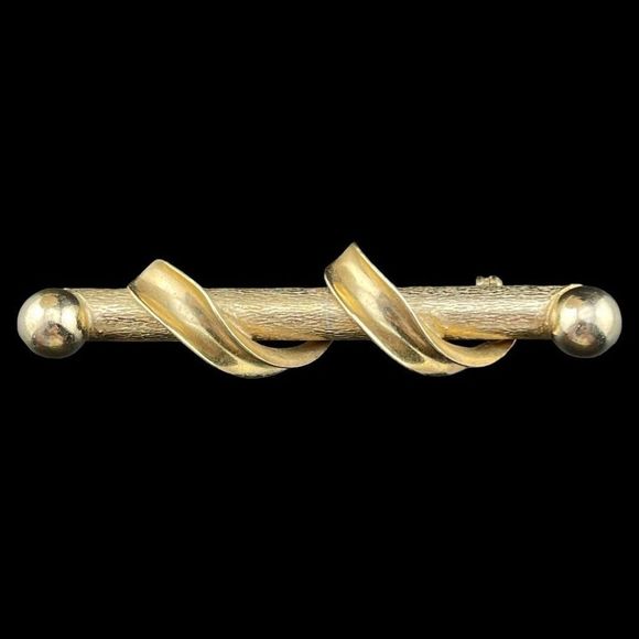 Vintage gold tone Bar Swirl Pin Brooch - Picture 1 of 3